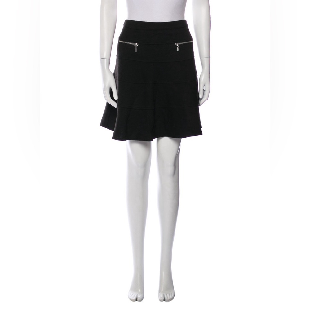 See By Chloé Black Flared Mini Skirt Silver Zip Pockets Wool Blend US 6 NWOT